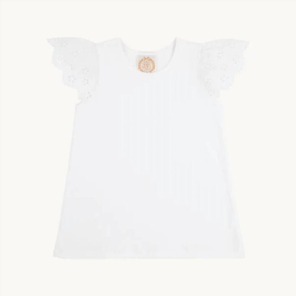 NEW THE BEAUFORT BONNET COMPANY girl's ellen eyelet top in worth ave white